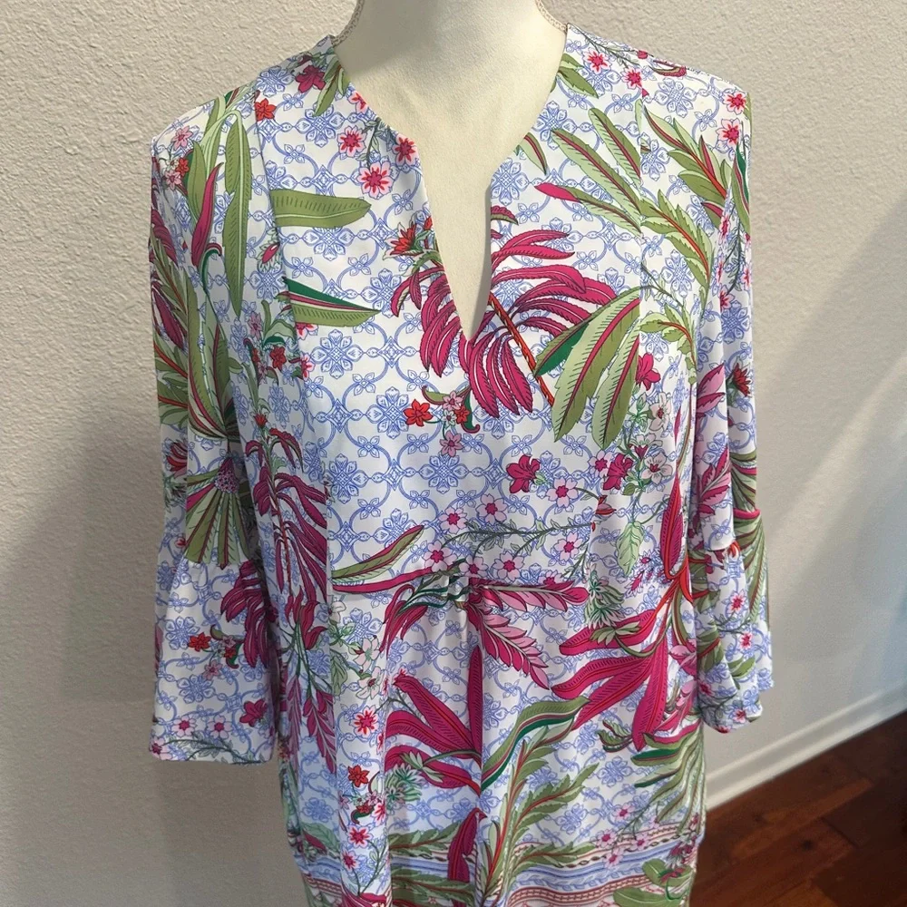 Jude Connally Kerry Dress in White with Pink and Green Floral Print